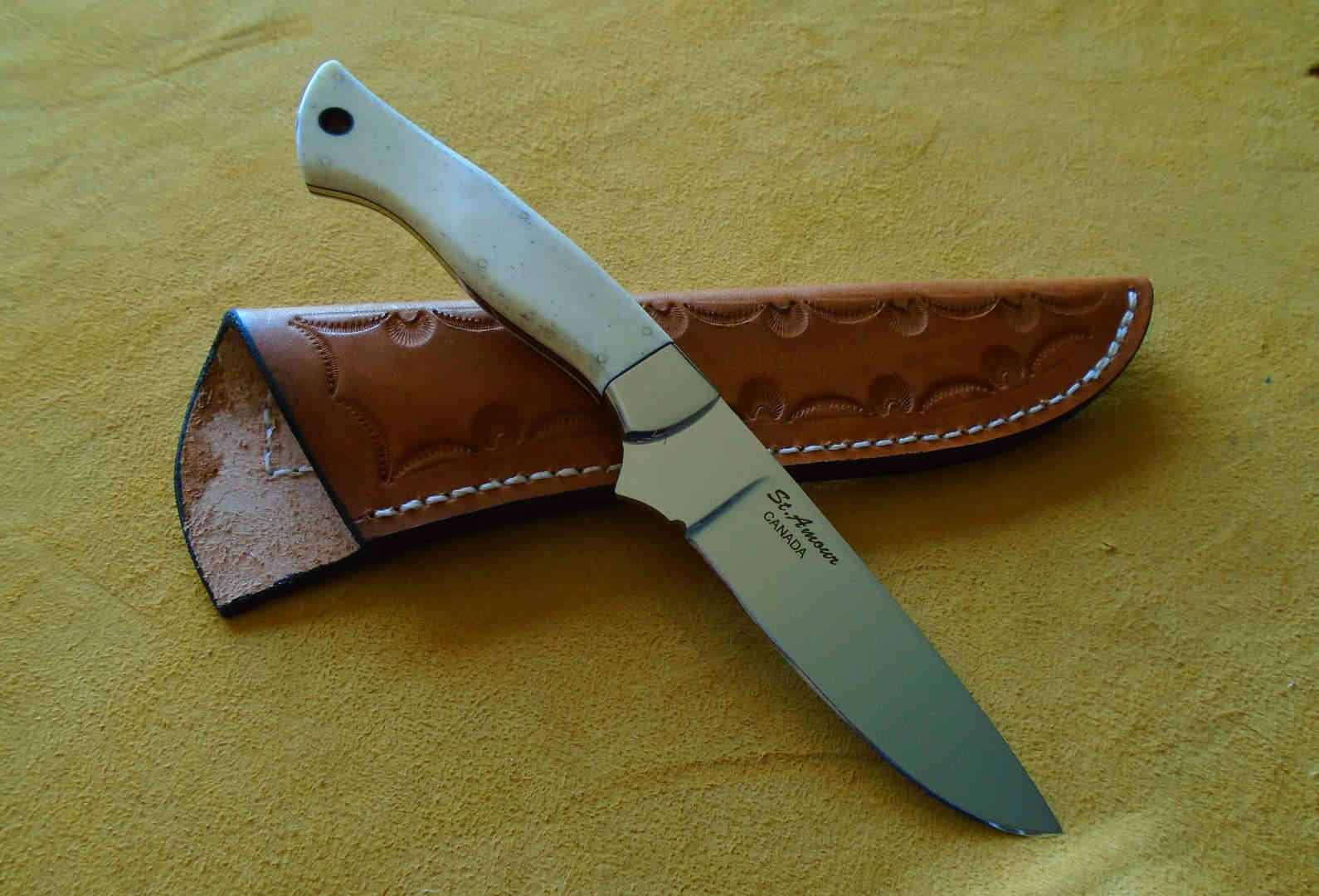 154CM, Camel Bone, Drop Point Knife