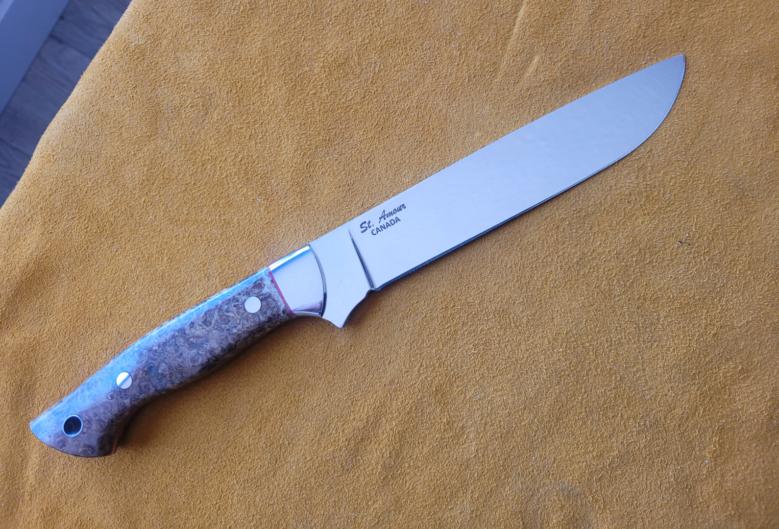 154CM, Stabilized Amboyia Burl, Drop Point Knife