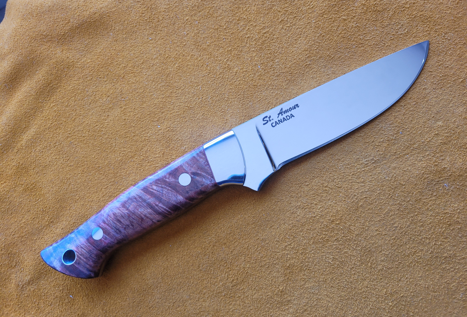 154CM, Stabilized Big Leaf Maple, Drop Point Knife