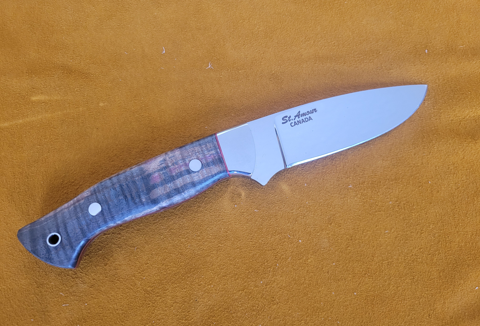 154CM, Stabilized Curly Mango, Drop Point Knife