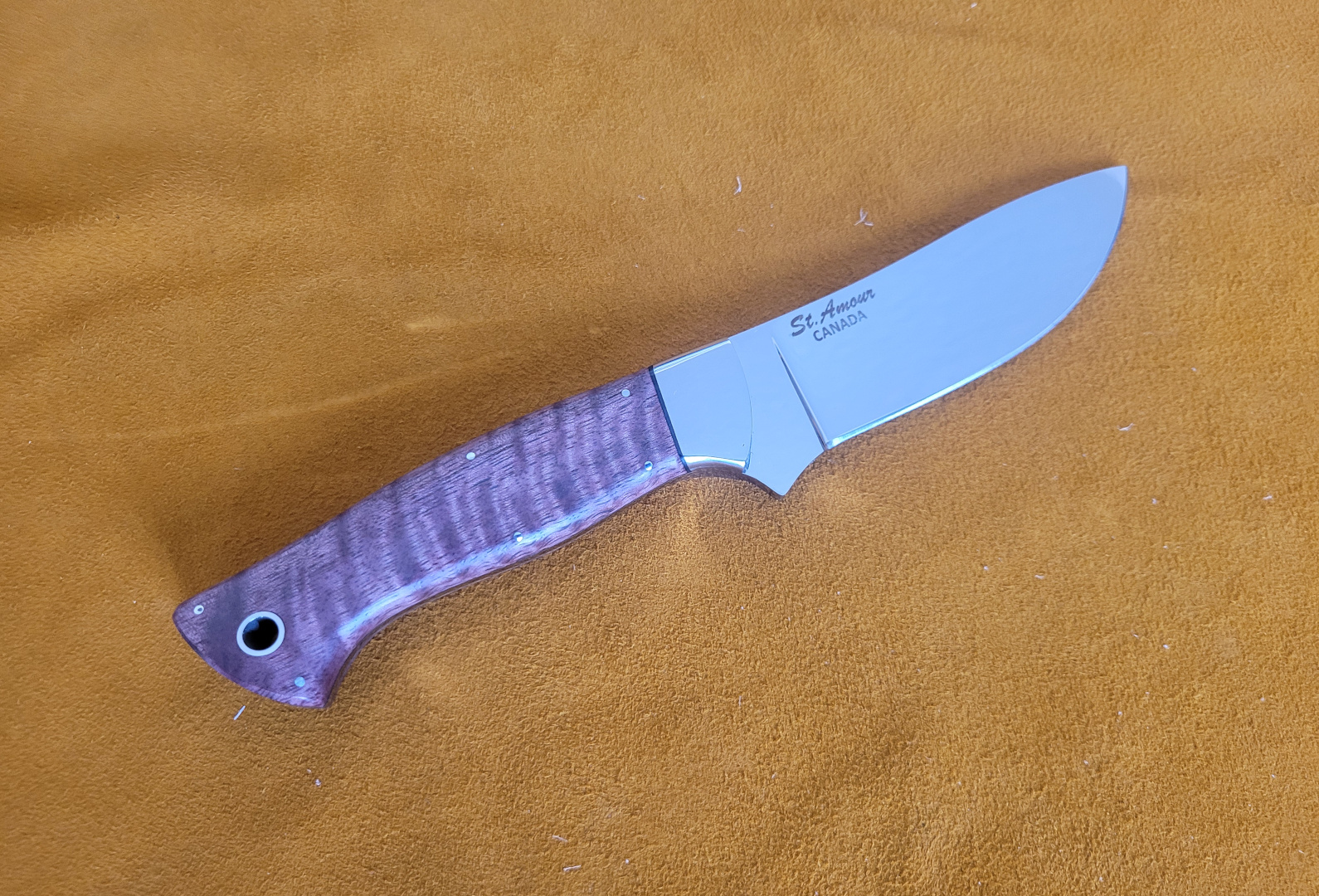154CM, Stabilized Curly Mango, Semi-Skinner Knife