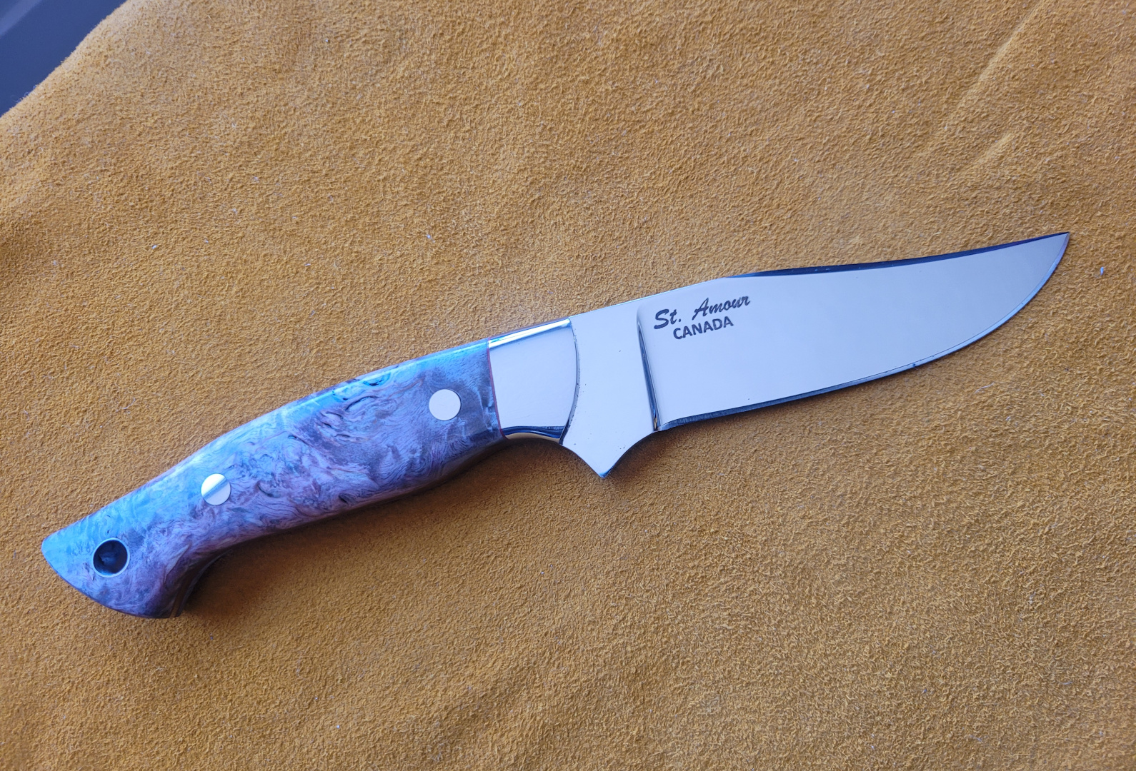 154CM, Stabilized Masur Birch, Clip Point Knife