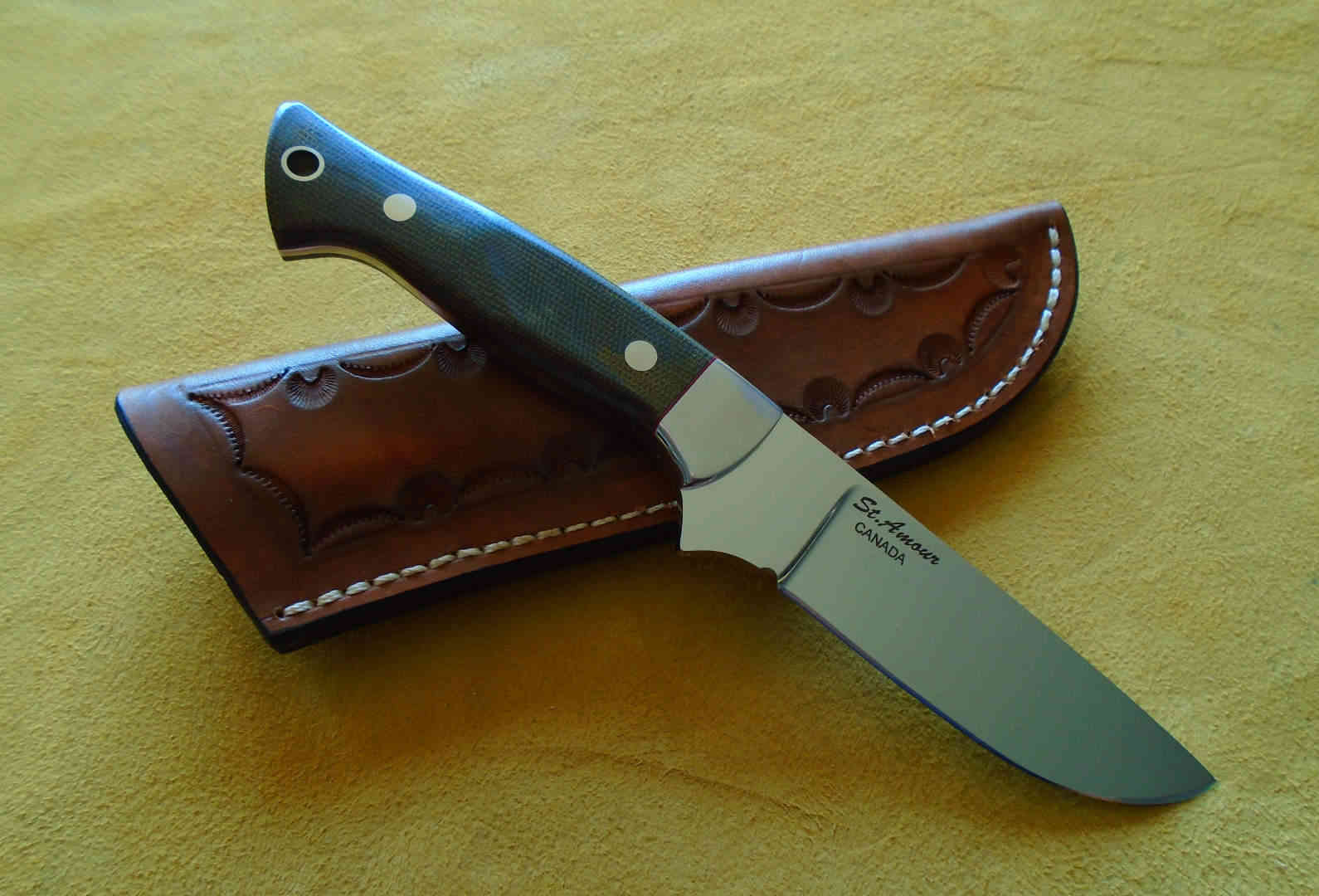 CPM-154, Green Canvas Micarta, Drop Point Knife