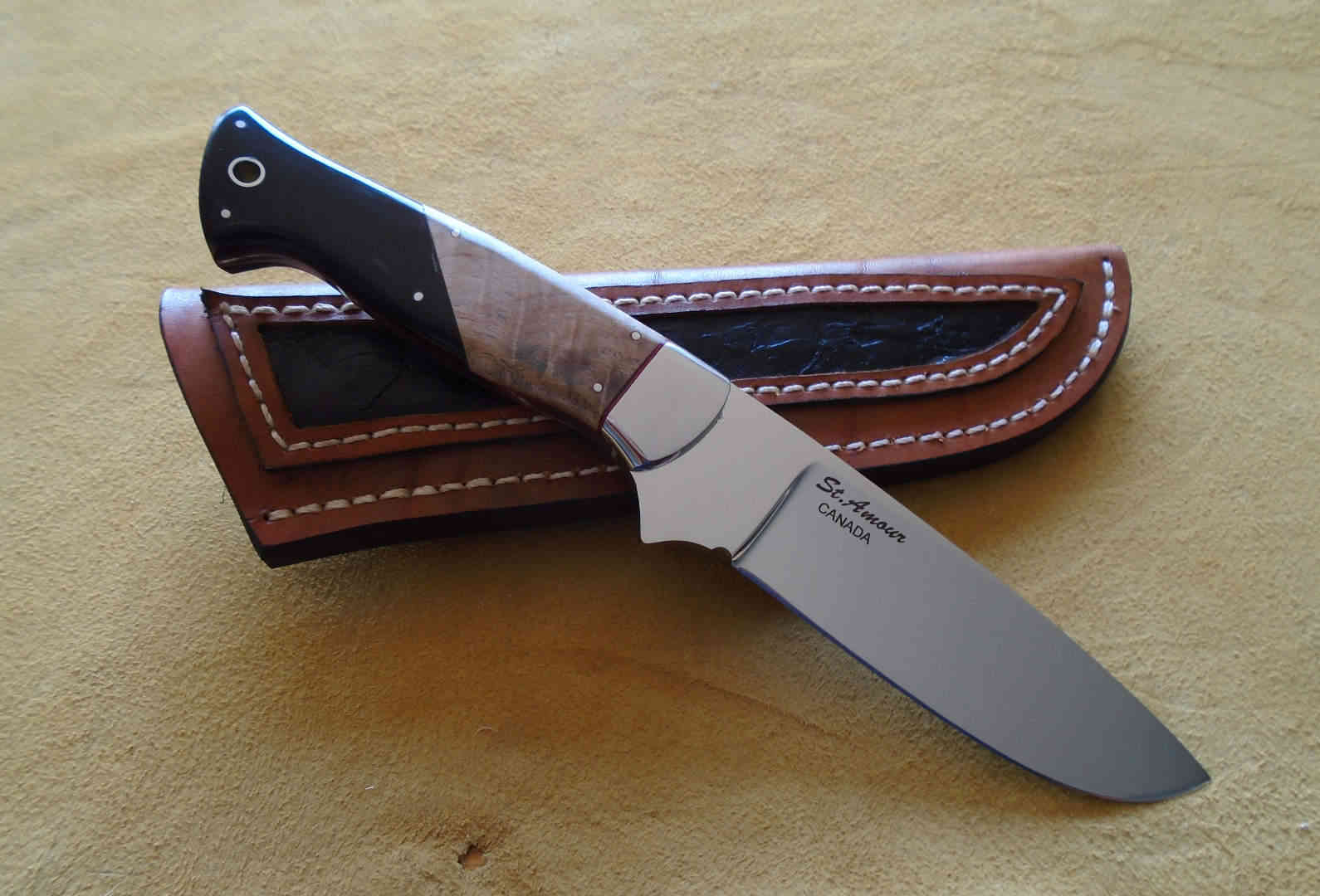 CPM-154, Hornbeam / Water Buffalo, Drop Point Knife with Carp Sheath