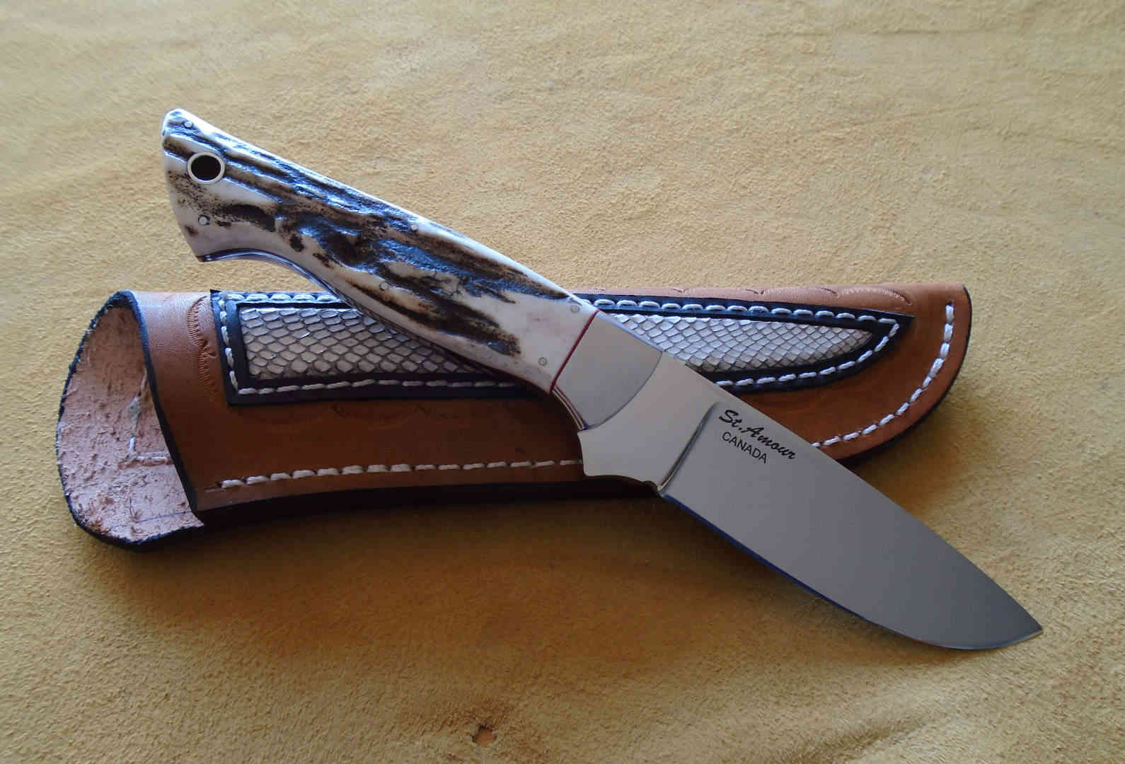 CPM-154, Sambar Stag, Drop Point Knife with Cobra Sheath