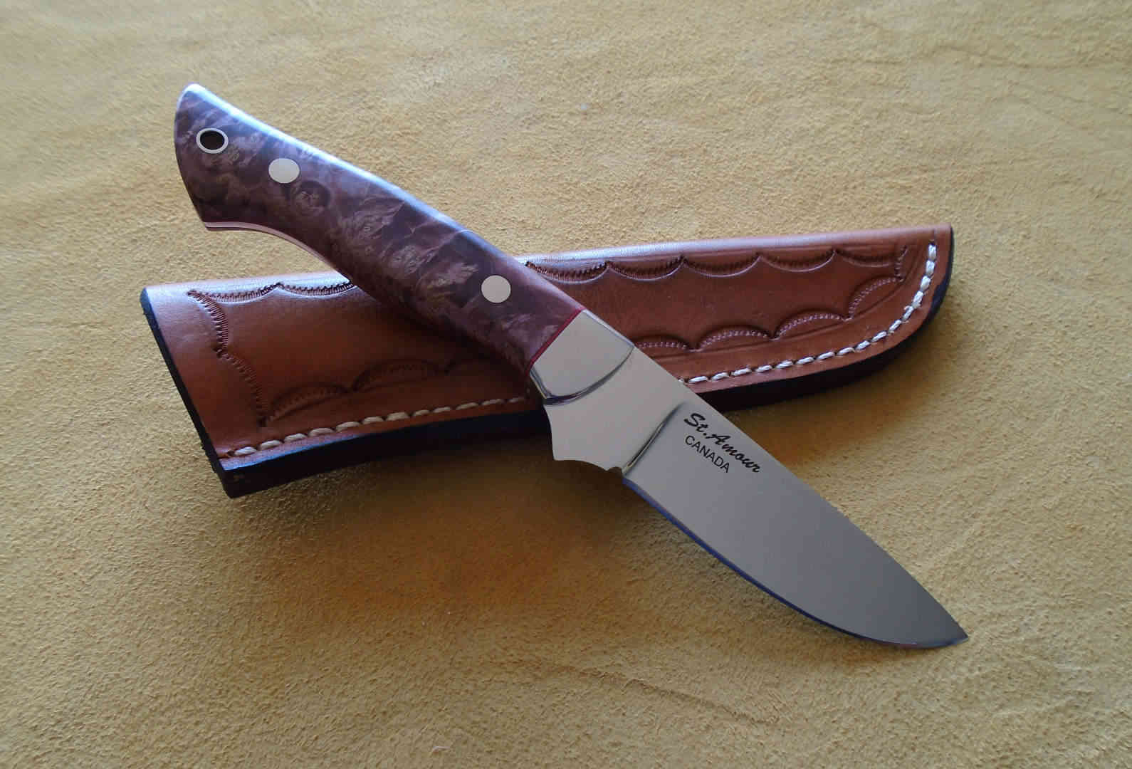 CPM-154, Stabilized Box Elder, Drop Point Knife