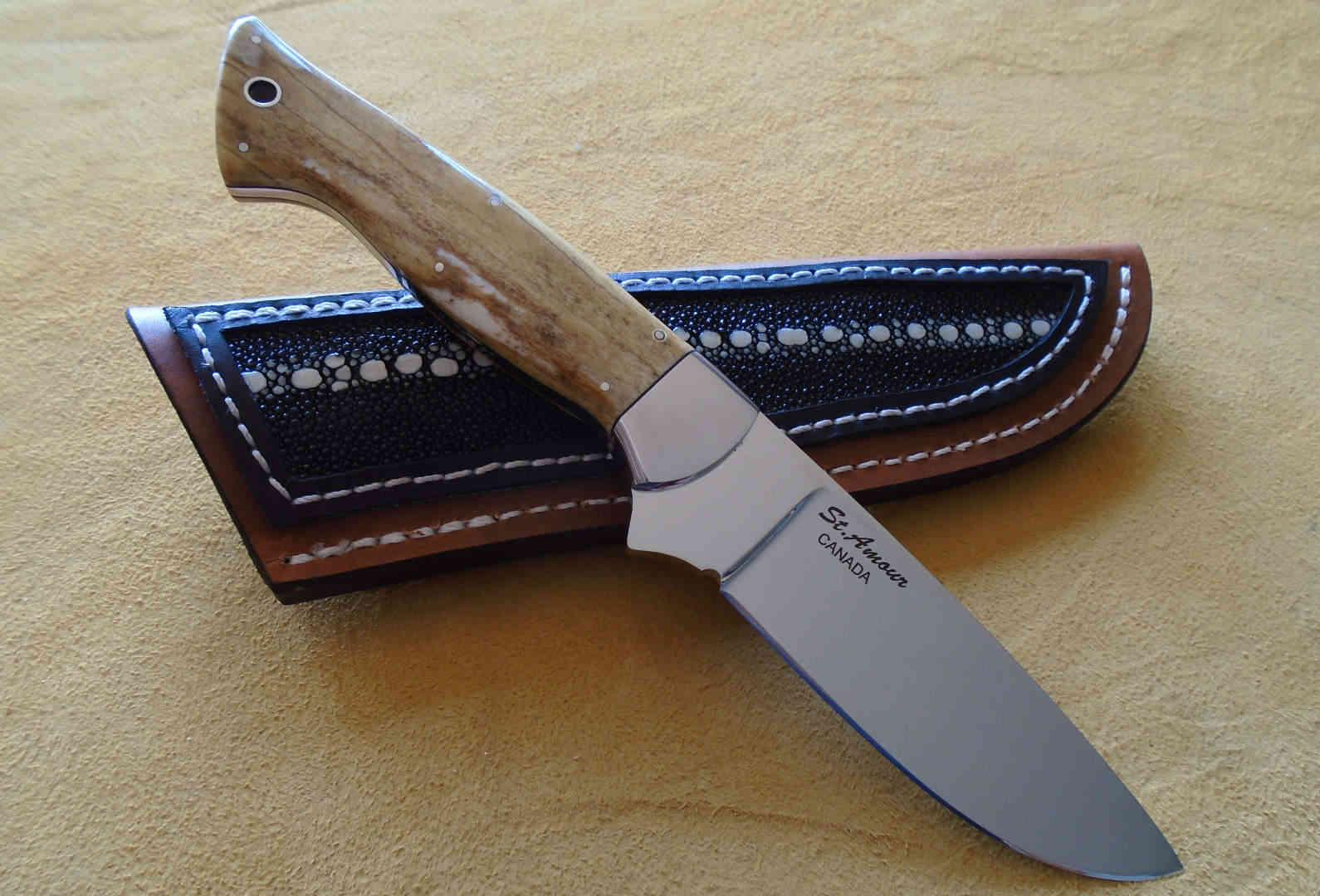 CPM-154, Stabilized Giraffe Bone, Drop Point Knife with Stingray Sheath
