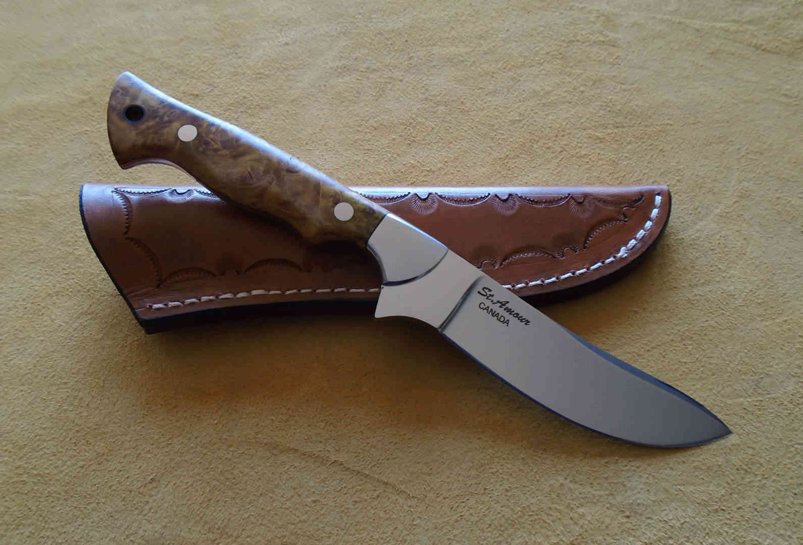 CPM-154, Stabilized Big Leaf Maple, Semi Skinner Knife