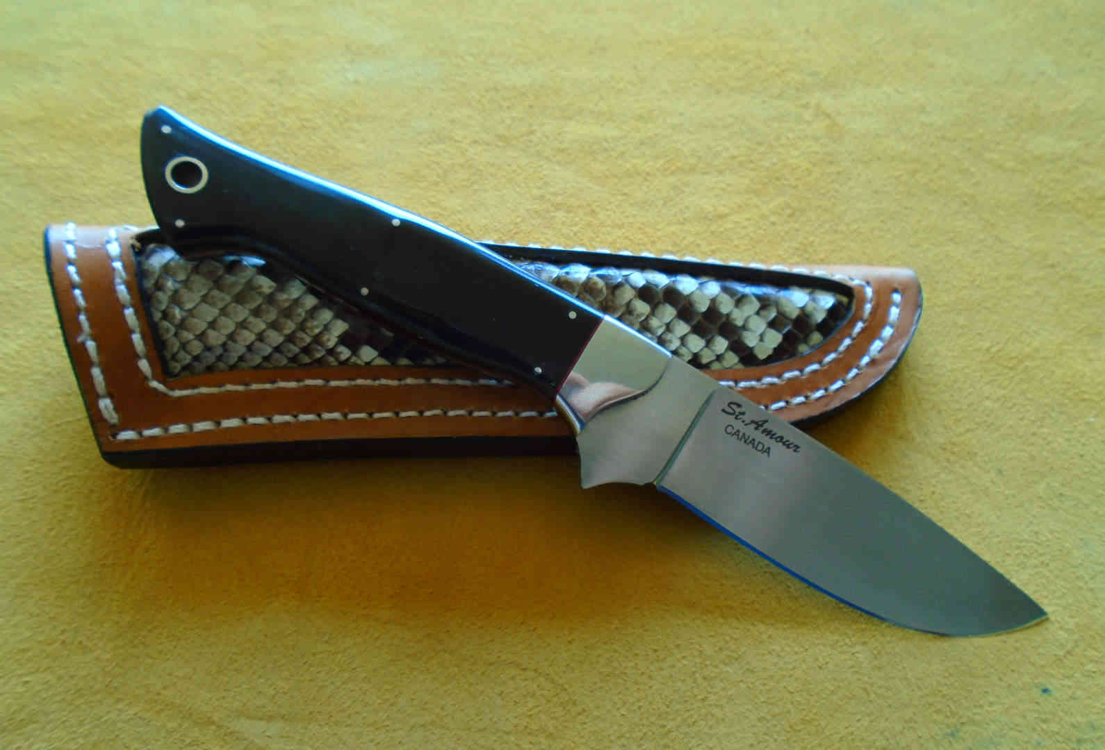 CPM-154, Water Buffalo, Drop Point Knife with Python Sheath