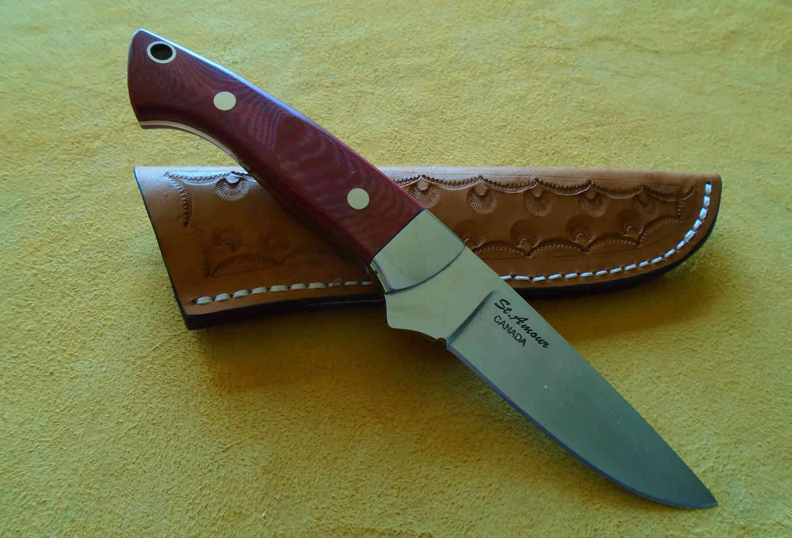 S30V, Red Linen Micarta, Drop Point Knife