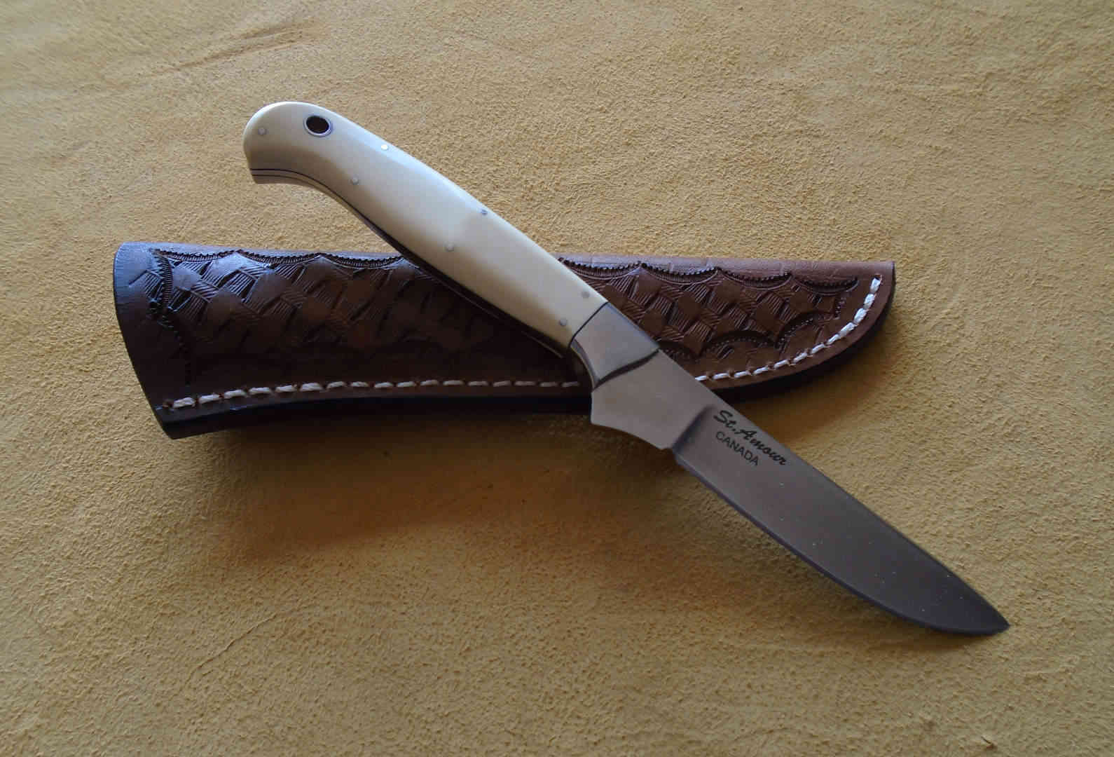 S-90-V, Ivory Micarta, Drop Point Knife